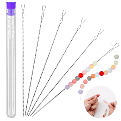 UOOU 6 Pcs Beading Needles, Collapsible Big Eye Bead Needles, Beading Supplies 2 Sizes Twisted Beading Needles for Seed Beads Jewelry Making - style: 0.6 x 130 mm