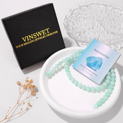 Vinswet 60pcs 6mm Aquamarine Natural Stone Beads Round Genuine Real Stone Beading Loose Gemstones DIY Smooth Bead for Bracelet Necklace Earrings Jewelry Making - color: Aquamarine, size: 6mm