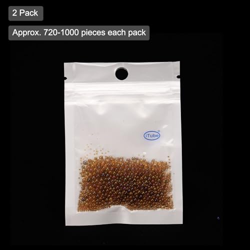 Iridescent Glass Tiny Bubble Beads, 0.4-3mm 20g No Hole Micro Mini Round Coffee Brown Water Droplets Beads - Applications: for Resin, Nail Art, Dollhouse Bath Tub, 2-Pieces - color: Coffee Brown, size: φ0.4-3mm