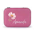 Custom Leather Jewelry Box with Name & Birth Flower Month, Birthday Gifts for Women, Personalized Jewelry Travel Case - Customized Jewelry Organizer Box, Mom Birthday Gifts, Pink - color: Pink