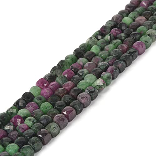 Natural Green Ruby Zoisite Gemstone 4mm Faceted Cube Square Loose Beads 16 Inch for DIY Jewelry Making Beads - color: Green Ruby Zoisite