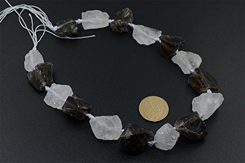 Natural White & Smoky Quartz Crystal Nugget Raw Graduated Beads Strand 2mm Hole Drilled - color: White & Smoky Quartz