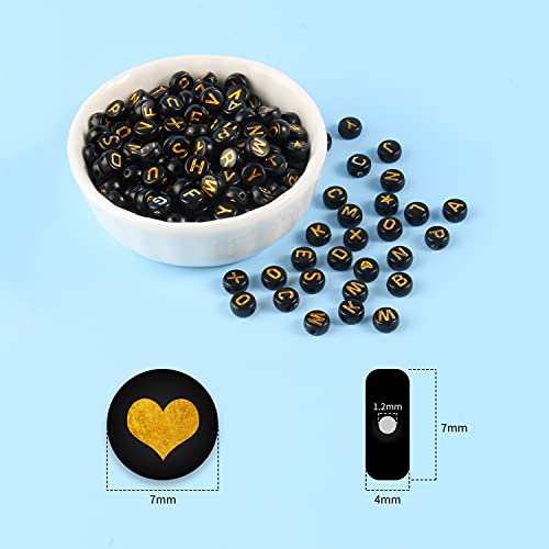 1400pcs Round Acrylic A-Z Alphabet Beads - Gold & Black Letter Beads for Bracelet Making, 28 Grid Box - color: Black, Gold