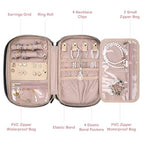 Jewelry Travel Case Organizer for Necklaces, Earrings, Rings, Bracelet, Watch, Soft Sided, Red Sandalwood - color: Rosewood Pink