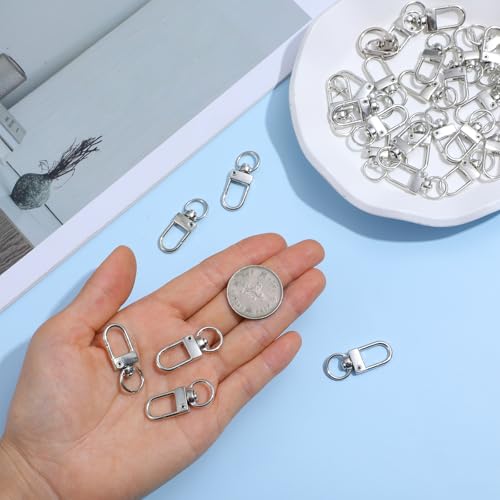 Xindojuz 30 PCS Metal Lobster Claw Clasps for Keychains and Jewelry Making, 360° Swivel Lanyards Snap Hooks Strap with Key Rings, Key Chains Connector Purses Straps Bag Charm DIY Accessories (Silver) - color: Silver
