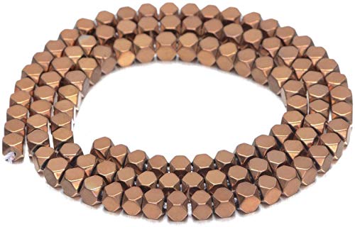 AD Beads Natural Hematite Gemstone Faceted Square Cube Loose Beads 16" (6x6mm, Metallic Copper) - color: Metallic Copper, size: 6x6mm