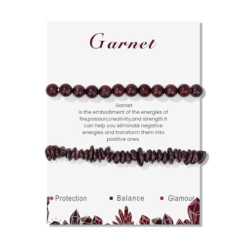 Healing Crystal Bracelets for Women 2 PCS 6mm Natural Stone Bracelet Stretch Crystal Beaded Bracelets Handmade Gemstone Bracelet Jewelry Gifts Christmas Gifts for Women Girls - style: garnet