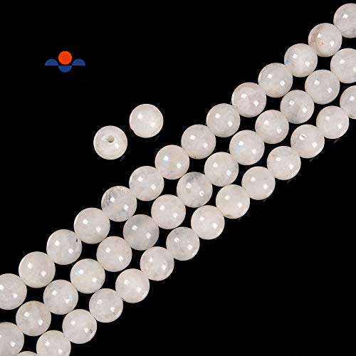 JM Design 2.0mm Hole Natural Rainbow White Moonstone Smooth Round Beads Size 12mm 15.5" Strand for Jewelry Making - size: 12mm