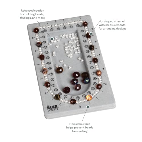 The Beadsmith Mini Bead Board, Grey Flocked, 16” U-Shaped Channel, 4 x 6.75 inches, Design Boards for Creating Bracelets, Necklaces and Other Jewelry - size: 16" - 1 Channel
