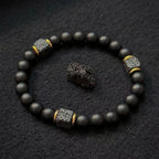 Elastic Adjustable Mens Bracelet - 8mm Black Onyx & Lava Stone Beads Bracelets Jewelry Gift for Men, Beads Charm Bracelet with Elastic Cord, Birthday Gifts for Him Dad Husband