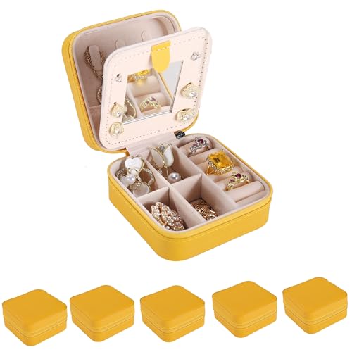 KElofoN Travel jewelry case Travel jewelry box Travel Jewelry Organizer Small Jewelry Organizer Box for Girls Women with Mirror (Yellow-5) - color: Yellow-5