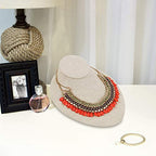 MOOCA Linen Lay Down Necklace Bust Display Jewelry Necklace Chain Jewelry Bust Display Holder Stand, Tan Linen