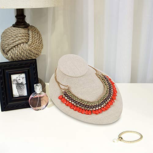 MOOCA Linen Lay Down Necklace Bust Display Jewelry Necklace Chain Jewelry Bust Display Holder Stand, Tan Linen
