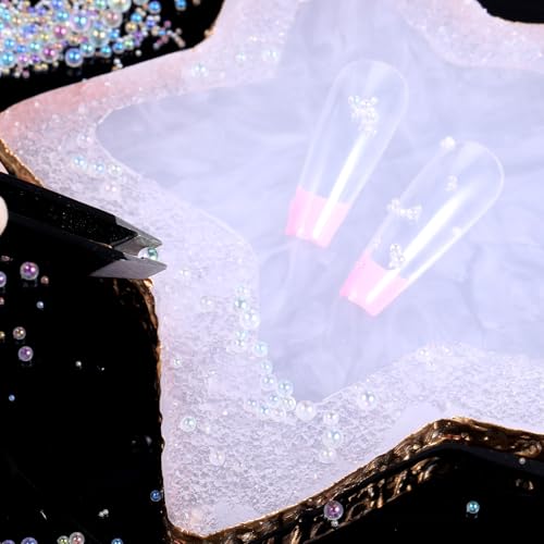 100g Iridescent Glass Tiny Bubble Beads, No Hole Micro Mini Round Clear Water Droplets Beads Bubble Pixie Dust Mixed Sizes for Resin Filler Nail Art Dollhouse Bath Tub - color: 100G