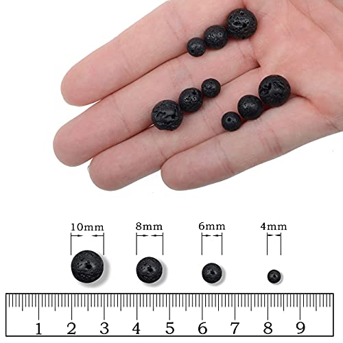 AD Beads Natural Gemstone Round Loose Beads 15" for Bracelet Necklace Earrings Jwelery Making Crafts DIY (4mm, Black Lava Stone) - color: Black Lava Stone, size: 4mm