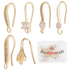 Beebeecraft 24Pcs 6 Style Cubic Zirconia Earring Hooks 18K Gold Plated Ear Wire Fish Hooks with Loop for DIY Earring Jewelry Making 15~18mm Long - color: 6 Style Earring Hooks