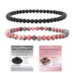 NCB 2.3-Piece 4mm Natural Crystal Gemstone Stretch Bracelets – Handmade Reiki Energy Healing Jewelry for Meditation,Yoga, Unisex - color: 2PCS ( Pink black Rhodonite+Matte Black Agate ), size: 4mm