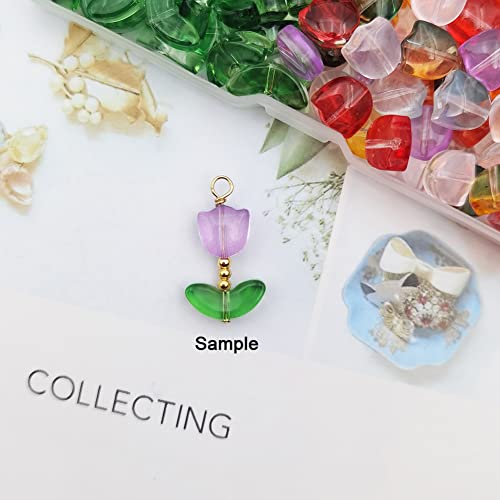 INSPIRELLE 100 Sets (200 Pieces) Flower Crystal Glass Bead Tulip Beads for Jewelry Making and DIY Craft Accessories - color: Tulips