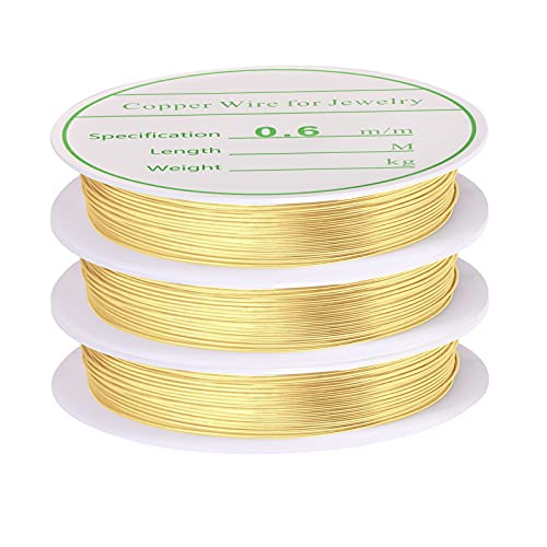 3 Pack Jewelry Wire - 22 Gauge Tarnish Resistant Copper Beading Wire for Jewelry Making, 0.6mm X 4m Each (Gold)