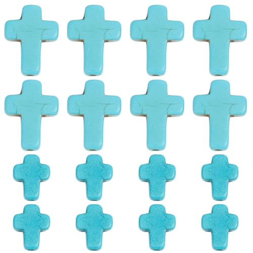 SUNNYCLUE 1 Box 100Pcs Cross Beads Bulk Blue Synthetic Turquoise Stone Cross Bead Charms Mini Small Pocket Crosses Tiny Easter Holiday Crucifix Beads for Jewelry Making Beading Kits Craft Supplies - color: 100pcs 10/16mm Turquoise Blue Cross Beads