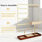 Ciormis Jewelry Stand Organizer, 5 Tier Jewlery Holder Towers Earring Display Rack with 72 Holes and 12 Hooks Necklace Hanger Tree for Necklace Bracelet Stud Earring Ring Women Mothers Gift (Gold) - color: Gold-new