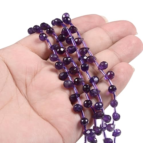 7mm Natural Amethyst Faceted Teardrop Briolette Healing Gemstone Bead Loose Beads for Jewelry Making Strand 15 Inch - color: 7mm Amethyst
