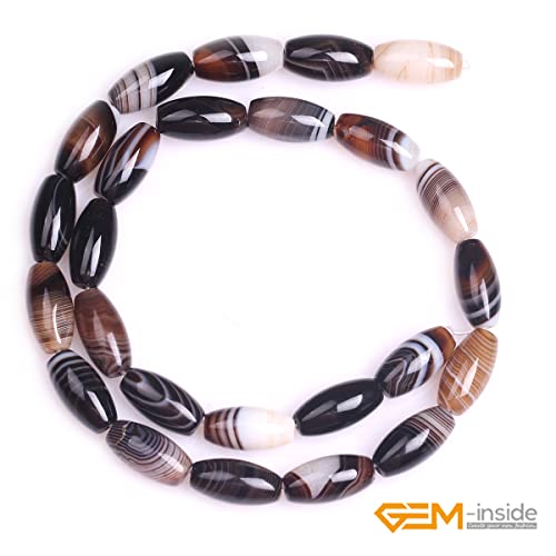 GEM-Inside Natural 8x16mm Oval Olives Shape Botswana Onyx Sardonyx Agate Stone Beads for Jewelry Making Loose Beads Strand 15" - size: Brown-8x16mm