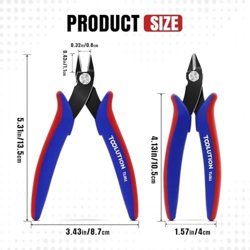 Flush Wire Cutters - 2 Pack Small Diagonal Cut Pliers Side Cutter Snips Bulk - Micro Clippers for Zip Tie Plastic Model 3D Printer - Mini Nippers for Crafting Electrical Jewelry Making - size: 2 Pack
