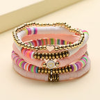 COLORFUL BLING 5-12Pcs Bohemian Love Heart Bead Bracelets for Women Vinyl Disc Heishi Surfer Stackable Stretch Bracelet Summer Beach Boho Jewelry - color: 5pcs white pink