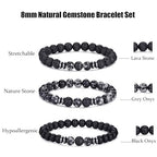 RANKEEF Tiger Eye Bracelet For Men 8MM Natural Stone Stretch Adjustable Black Crystal Beaded Bracelet for Men Women Gifts - color: 3,black,gray,lava rock bracelet