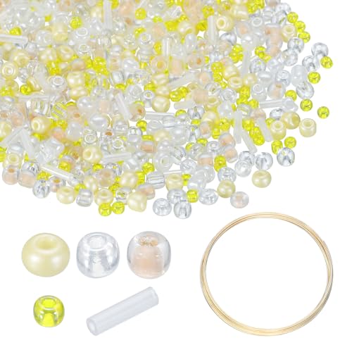 uxcell 1Set Glass Seed Beads, 1.5-4.5mm Small Embroidery Bugle Beads Assorted Tube Bead Loose Kit for Jewelry Making DIY Craft Beading Bracelets Necklace Earring (Clear Gold) - color: Clear Gold