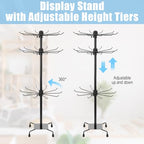 2 Pcs Jewelry Rack, Rotating Jewelry Stands with Hooks, Adjustable Display Holder Organizer, Metal Display Stand for Earrings, Necklace & Bracelet, Vendor Booth Accessories (Black)