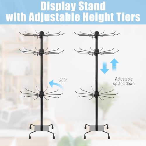 2 Pcs Jewelry Rack, Rotating Jewelry Stands with Hooks, Adjustable Display Holder Organizer, Metal Display Stand for Earrings, Necklace & Bracelet, Vendor Booth Accessories (Black)