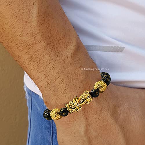 Amazing Gemstone Black Obsidian Pixiu Bracelet for Women Men's Gifts - Protection Healing Crystal Bracelet - 8mm Gemstone Beaded Adjustable Bracelet Pulseras Para Hombres Mujer Stocking Stuffers - color: Black Obsidian (Pixiu)