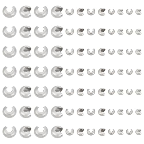 UNICRAFTALE 150pcs 3 Sizes 4.5/6/10.5mm Diameter Crimp Beads 304 Stainless Steel Crimp Beads Covers Beads End Tip Half Round Open Crimp Beads for Women Bracelet Necklace Jewelry Making - size: 4.5/6/10.5mm Dia