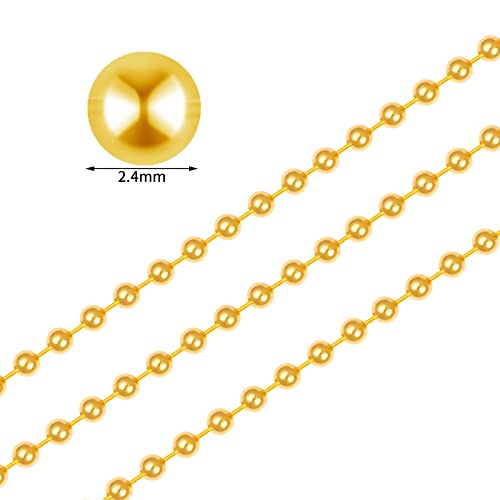 SUMERSHA 30pcs Ball Bead Chain, 24 inches Gold Plated Metal Ball Necklace 2.4mm Bead Adjustable Pull Chain Extension with Matching Connector Jewelry Findings