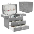 Dajasan Jewelry Organizer Box, Large Jewelry Boxes for Women Girls, Space-Saving 4 Layers Jewelry Storage Case with Drawer, Movable Metal Stand, Modern, Gift Idea (Grey) - color: Grey + Silver