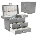 Dajasan Jewelry Organizer Box, Large Jewelry Boxes for Women Girls, Space-Saving 4 Layers Jewelry Storage Case with Drawer, Movable Metal Stand, Modern, Gift Idea (Grey) - color: Grey + Silver