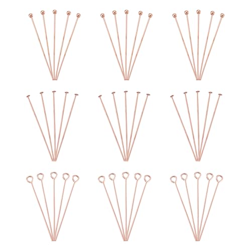 Craftdady 300pcs Rose Gold Flat Head Pins Ball Head Pins Open Eye Pins Metal Wire Headpins Set for Craft Jewelry Making (29.5-30mm) - color: Rose Gold, Eye Pins Kit