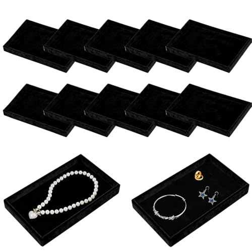 12 Pcs Velvet Jewelry Tray, Blank Stackable Drawers Organizer, Jewelry Display Tray for Beads Bracelets Necklaces Earrings Storage (Black) - color: Black