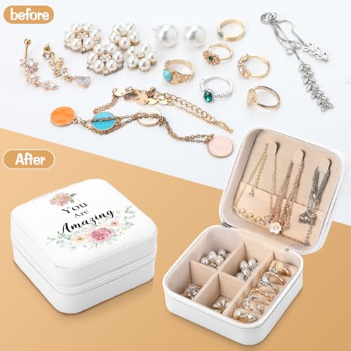 Kacctyen 12 Pcs Mini Travel Jewelry Case Bulk You Are Amazing Loved Mother's Day Church Gifts Bulk Pink Rose Party Gift for Secretary Day Girls Leather Travel Jewelry Case - color: Pink Rose