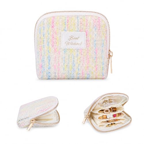 Stratalife Travel Jewelry Case Organizer Gift for Women Portable Jewelry Pouch with Small Bags for Gemstones Crystal Bracelets, Necklace Bangles Storage, Ring Holder, Quilted Mix - color: Quilted Candy
