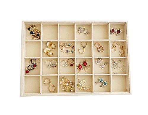 Premium Grade Velvet Sturdy Jewelry 24 Grids Display Tray Stackable Rings Necklace Gemstone Shows Store Home Organizer Soft Beige - color: 24 Grid