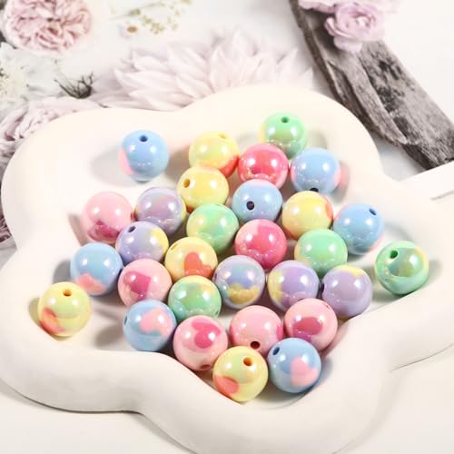15Pcs Acrylic Beads Round 16mm UV Fruit Print Fit for DIY Jewelry Bracelet Necklace Keychain Beadable Pens Mobile Phone Chain Making Cute (Heart Mixed Color) - color: Heart Mixed Color