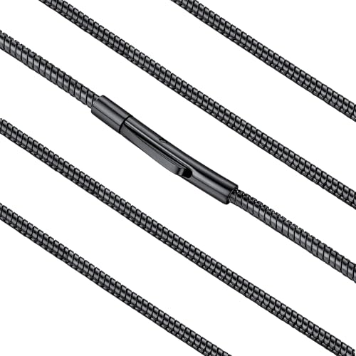 FaithHeart Stainless Steel Chains for Men, Silver/Black/14K Gold Plated Snake/Wheat/Box/Rope/Rolo Chain Necklace 16-30 Inches with Delicate Gift Box - color: 01. Snake Chain-Black, size: Length 16 Inches