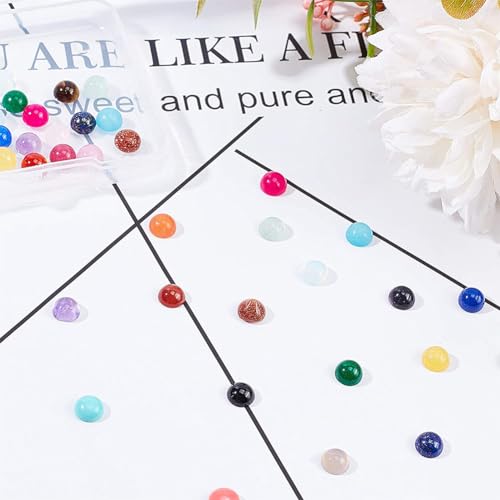 SUPERFINDINGS 46Pcs Natural Gemstoness Cabochons 6mm Half Round Cabochon Beads Stones 23 Color Flatback Quartz Crystal Cabochons for Bracelet Necklace Jewelry Making - size: 6mm