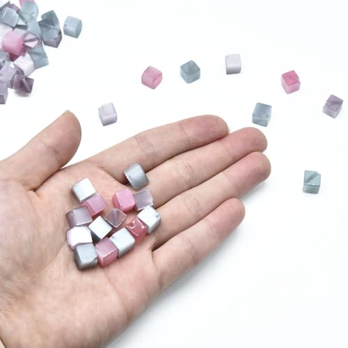 33pcs 8mm Mixed Colors Cat's Eye Diagonal Cube Stone Loose Gemstone Beads Semi-Precious Craft Supplies for DIY Jewelry Making - color: DiagonalCube8mm Mixed Colors