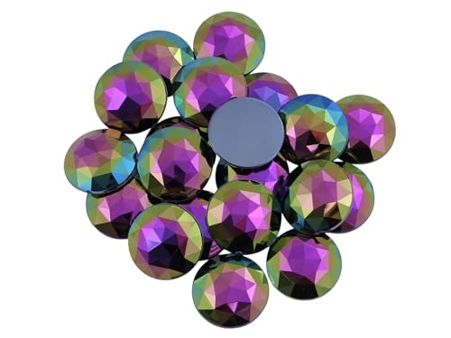 Allstarco 25mm Midnight Jet Black AB Flat Back Round Acrylic Rhinestones Plastic Circle Gems for Costume Making Cosplay Jewels Pro Grade Embelishments - 20 Pieces - color: Black Midnight Ab