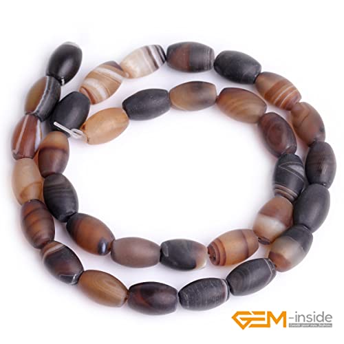GEM-Inside Botswana Agate Gemstone Loose Beads Natural 8x12mm Frosted Olivary Crystal Energy Stone Power for Jewelry Making 15" - size: Brown-8x12mm-Matte