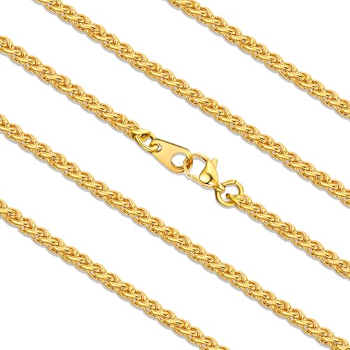 FaithHeart Stainless Steel Chains for Men, Silver/Black/14K Gold Plated Snake/Wheat/Box/Rope/Rolo Chain Necklace 16-30 Inches with Delicate Gift Box - color: 02. Spiga Chain-Gold, size: Length 18 Inches